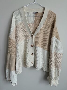 Oversized Rails Patchwork Cream and Tan Button Up Cardigan Women’s XL